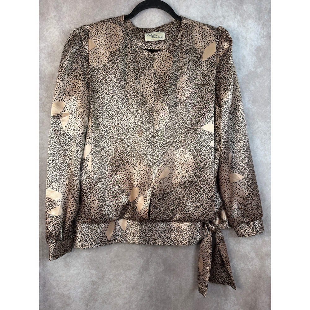 Vintage 80's Lady Page Susan Page Animal Print Satin Size 12 Tan Black Tie Waist